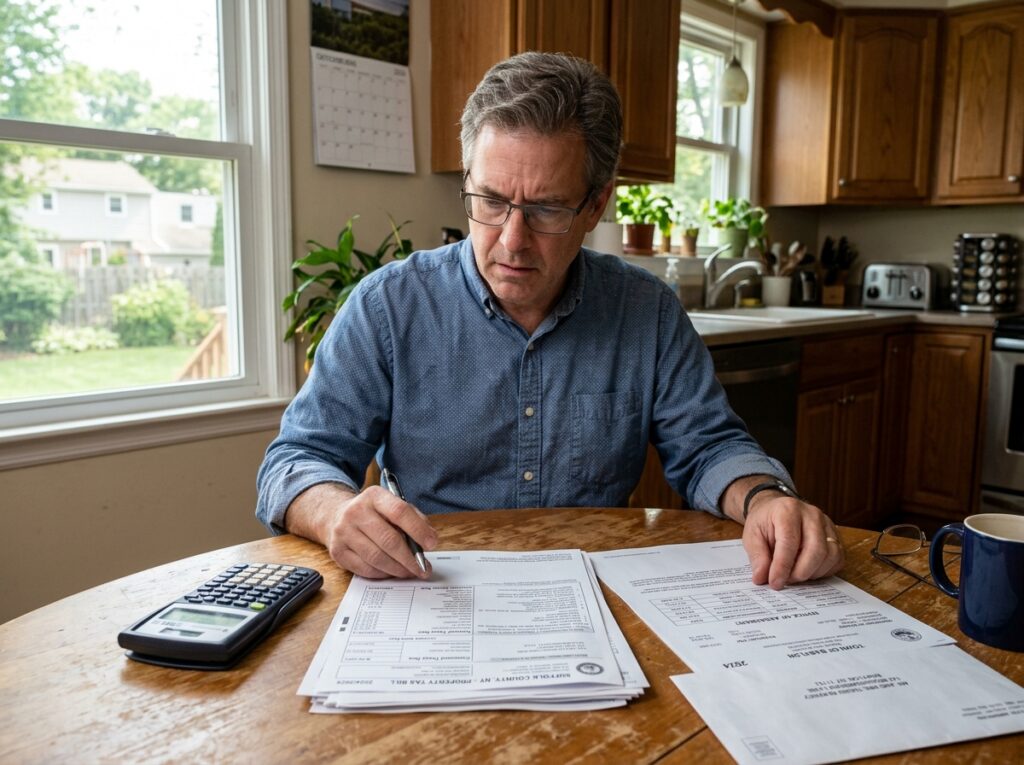 Homeowner reviewing a Long Island property tax bill and assessment notice - property tax grievance faqs